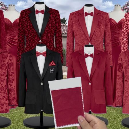 Burgundy Satin Suit and Tuxedo – Exact Color Match for Stacees Bridesmaid Dresses