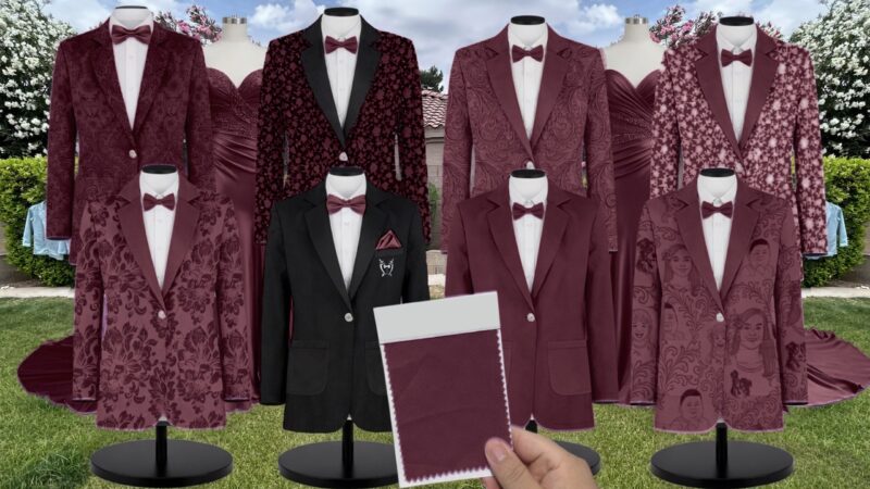 Cabernet Chiffon Suit and Tuxedo – Exact Color Match for Stacees Bridesmaid Dresses