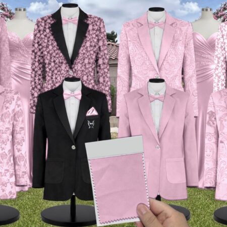 Candy Pink Charmeuse Suit and Tuxedo – Exact Color Match for Stacees Bridesmaid Dresses