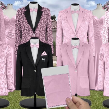 Candy Pink Chiffon Suit and Tuxedo – Exact Color Match for Stacees Bridesmaid Dresses
