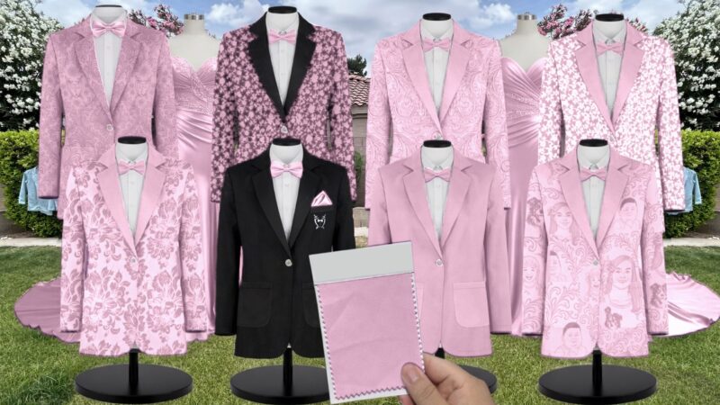 Candy Pink Chiffon Fabric Suit and Tuxedo – Exact Color Match for Stacees Bridesmaid Dresses
