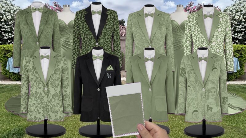 Celadon Charmeuse Suit and Tuxedo – Exact Color Match for Stacees Bridesmaid Dresses