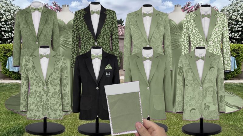 Celadon Satin Suit and Tuxedo – Exact Color Match for Stacees Bridesmaid Dresses