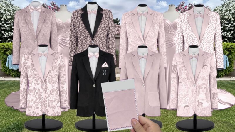 Champagne Charmeuse Suit and Tuxedo – Exact Color Match for Stacees Bridesmaid Dresses