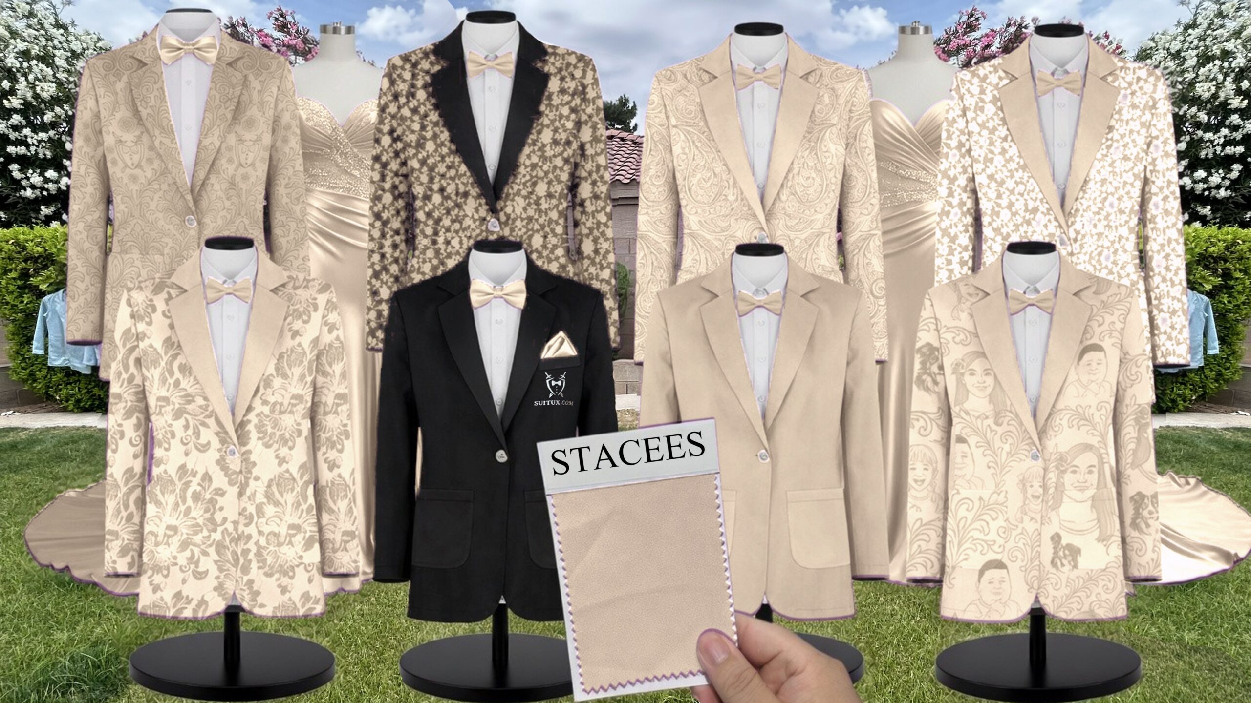 Champagne Chiffon Suit and Tuxedo – Exact Color Match for Stacees Bridesmaid Dresses
