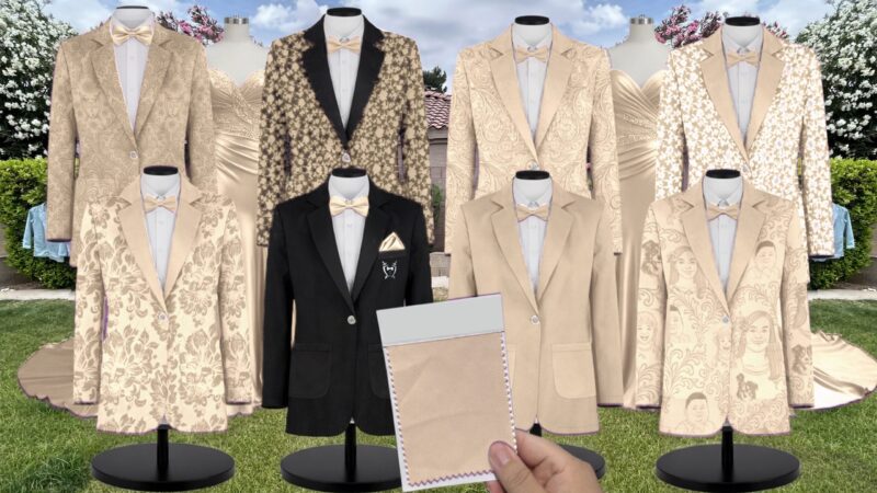 Champagne Chiffon Fabric Suit and Tuxedo – Exact Color Match for Stacees Bridesmaid Dresses