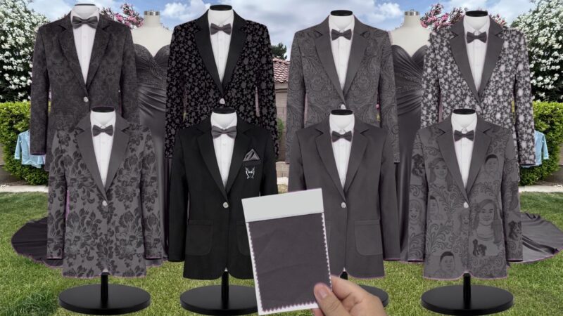 Charcoal Charmeuse Suit and Tuxedo – Exact Color Match for Stacees Bridesmaid Dresses