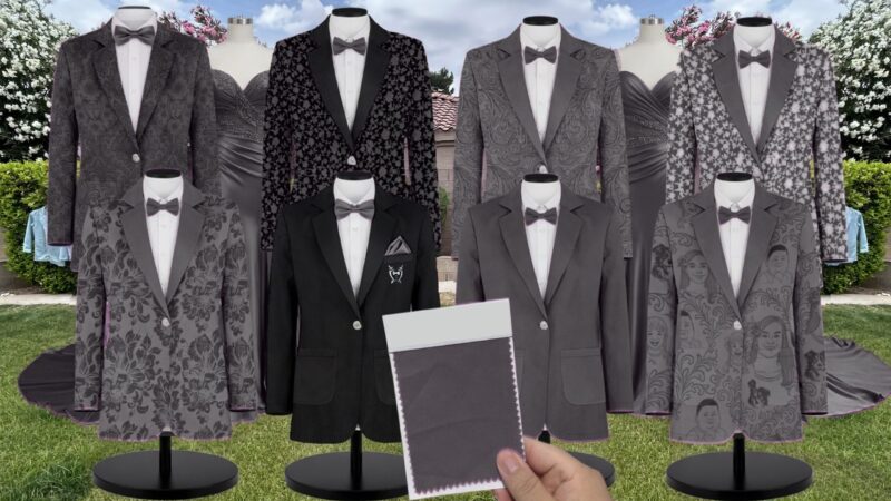 Charcoal Chiffon Suit and Tuxedo – Exact Color Match for Stacees Bridesmaid Dresses