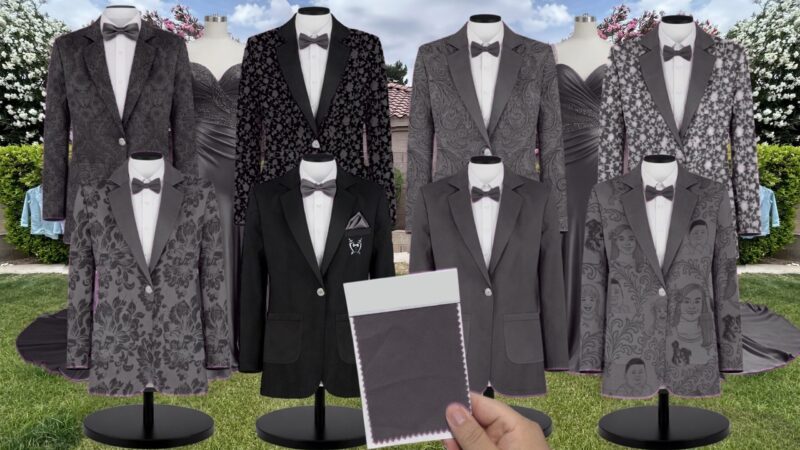 Charcoal Chiffon Fabric Suit and Tuxedo – Exact Color Match for Stacees Bridesmaid Dresses