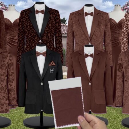 Chocolate Satin Suit and Tuxedo – Exact Color Match for Stacees Bridesmaid Dresses