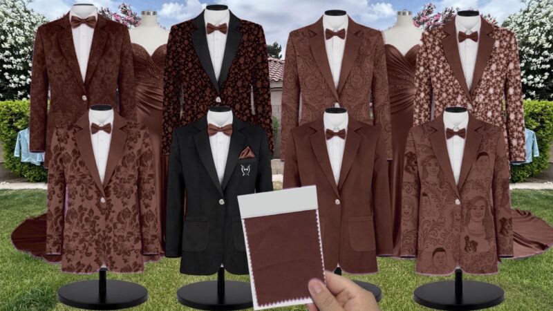 Chocolate Satin Suit and Tuxedo – Exact Color Match for Stacees Bridesmaid Dresses