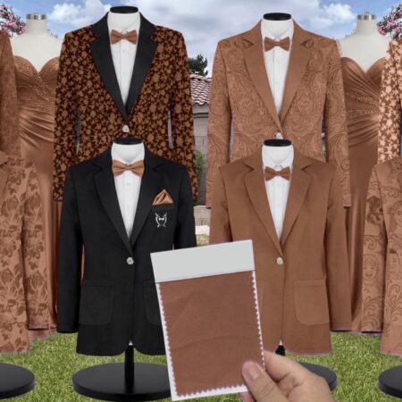 Coffee Chiffon Suit and Tuxedo – Exact Color Match for Stacees Bridesmaid Dresses