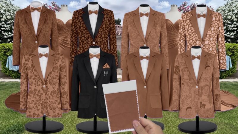 Coffee Chiffon Fabric Suit and Tuxedo – Exact Color Match for Stacees Bridesmaid Dresses