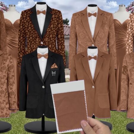 Coffee Stretch Satin Suit and Tuxedo – Exact Color Match for Stacees Bridesmaid Dresses