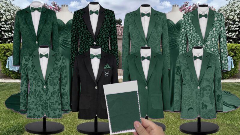 Dark Green Chiffon Suit and Tuxedo – Exact Color Match for Stacees Bridesmaid Dresses