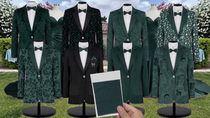 Dark Green Stretch Crepe Suit and Tuxedo – Exact Color Match for Stacees Bridesmaid Dresses