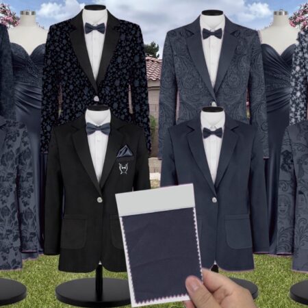 Dark Navy Chiffon Suit and Tuxedo – Exact Color Match for Stacees Bridesmaid Dresses