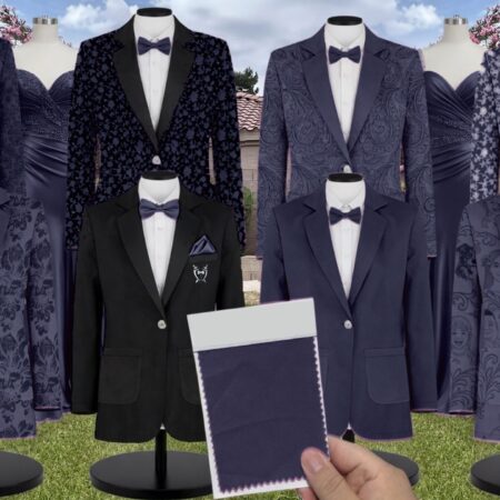 Dark Navy Chiffon Fabric Suit and Tuxedo – Exact Color Match for Stacees Bridesmaid Dresses