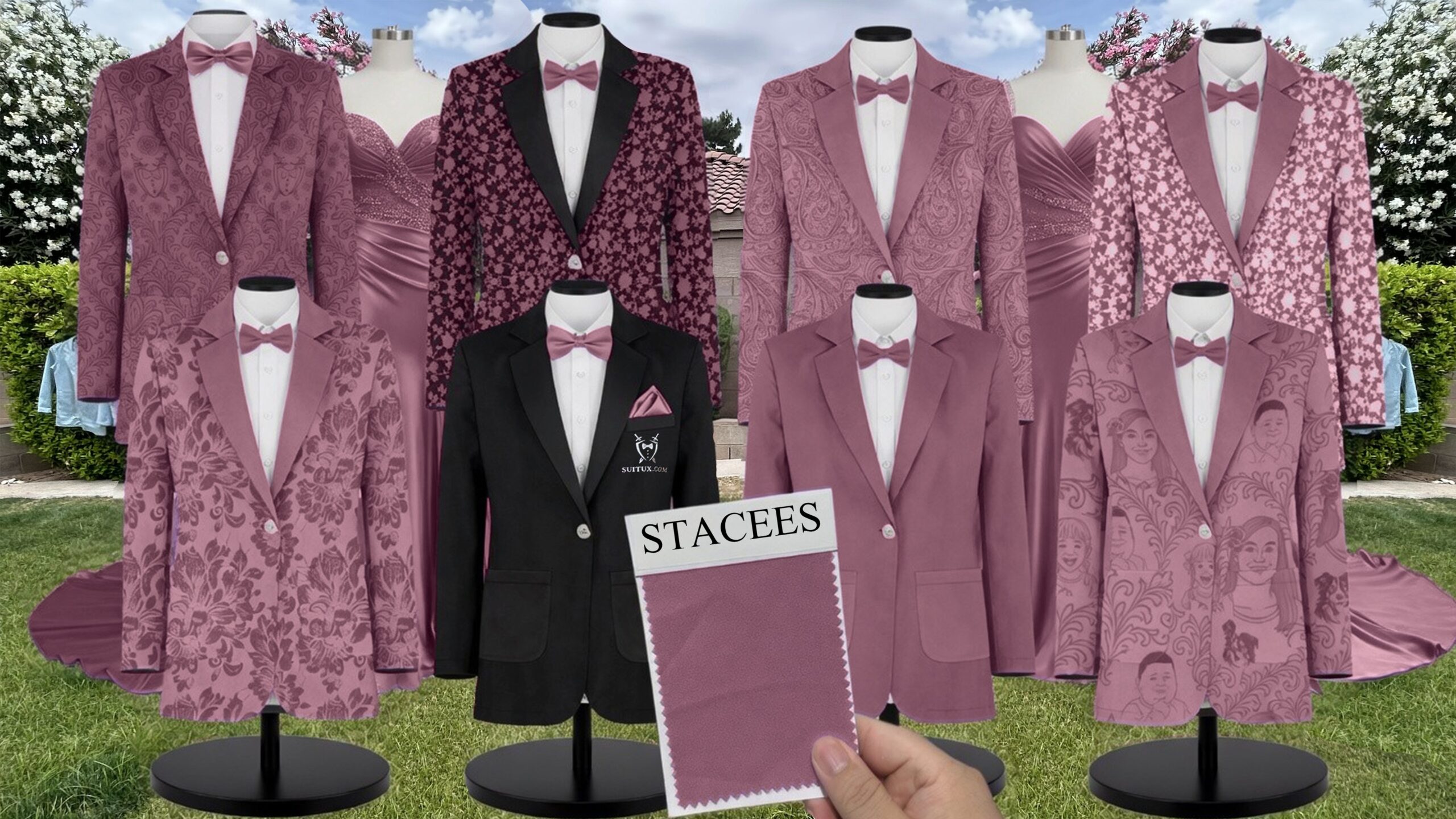 Desert Rose Charmeuse Suit and Tuxedo – Exact Color Match for Stacees Bridesmaid Dresses