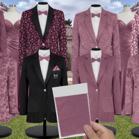Desert Rose Charmeuse Suit and Tuxedo – Exact Color Match for Stacees Bridesmaid Dresses