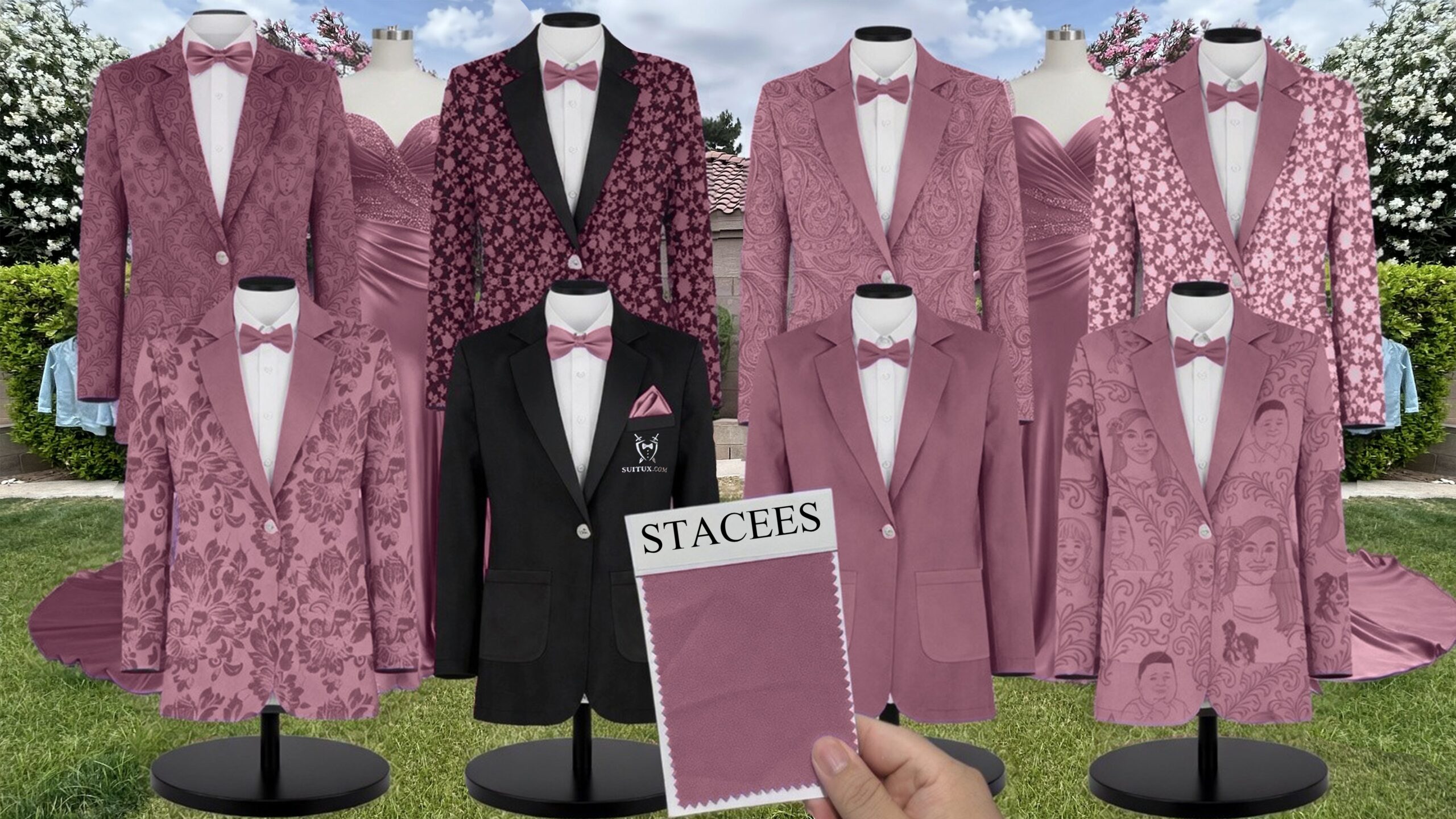 Desert Rose Satin Suit and Tuxedo – Exact Color Match for Stacees Bridesmaid Dresses
