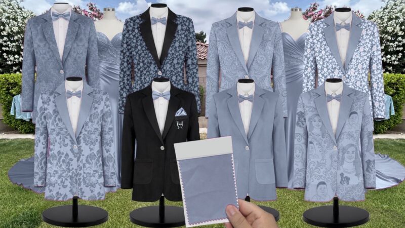 Dusty Blue Satin Suit and Tuxedo – Exact Color Match for Stacees Bridesmaid Dresses