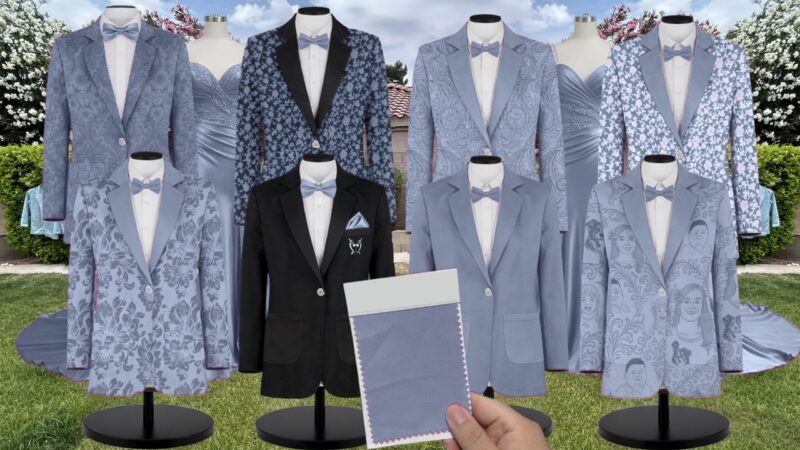 Dusty Blue Stretch Crepe Suit and Tuxedo – Exact Color Match for Stacees Bridesmaid Dresses