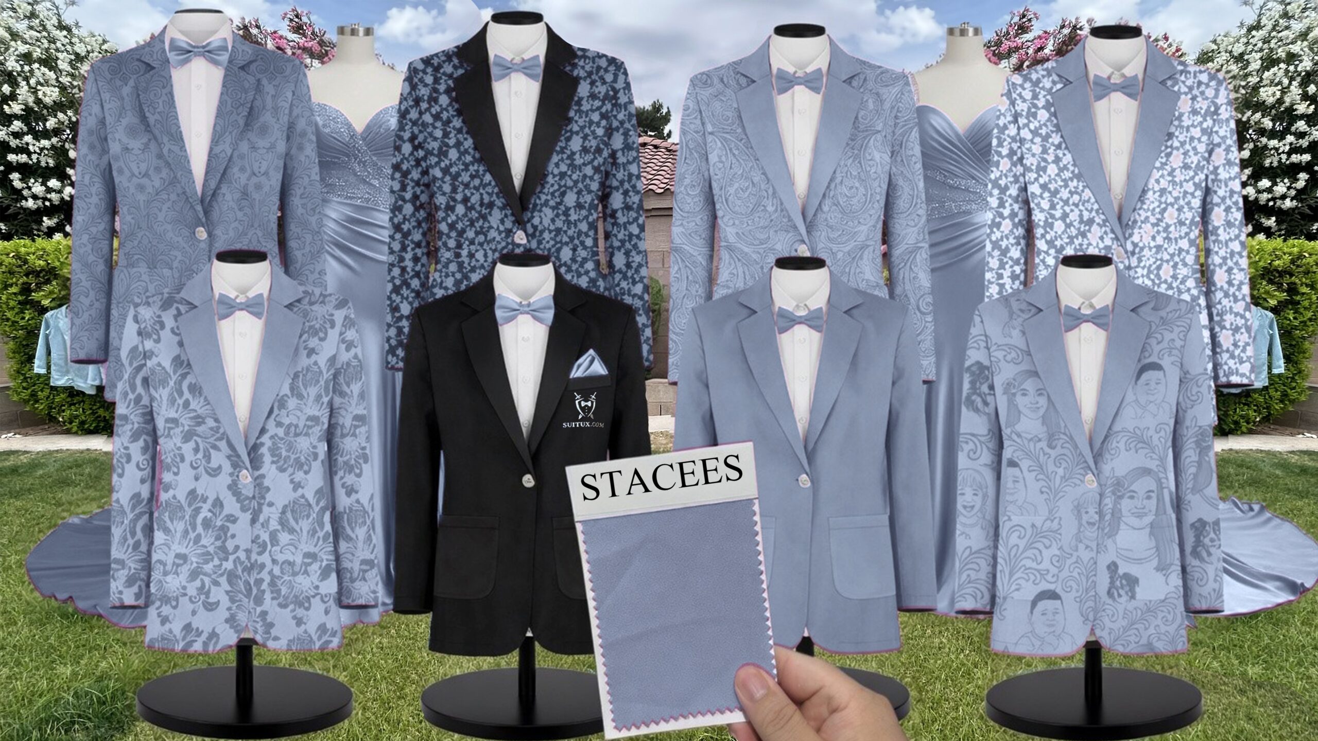 Dusty Blue Tulle Suit and Tuxedo – Exact Color Match for Stacees Bridesmaid Dresses
