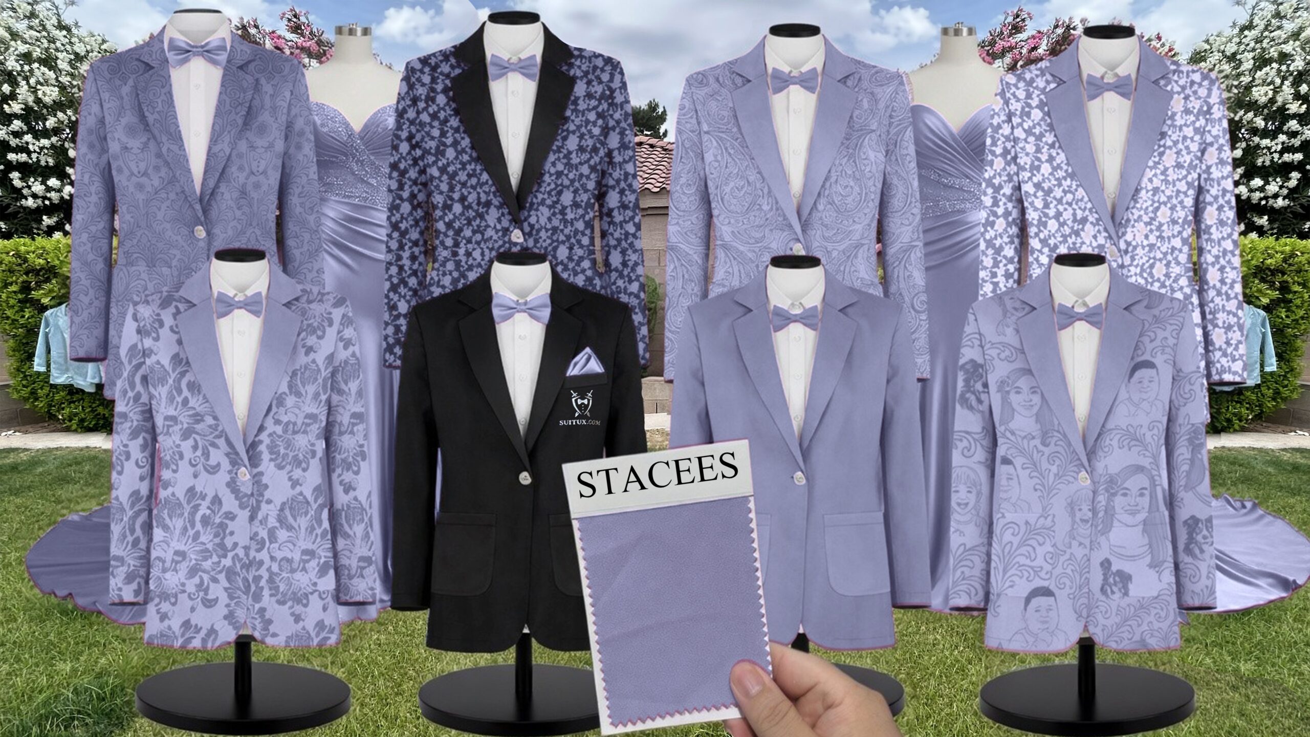 Lavender Satin Suit and Tuxedo – Exact Color Match for Stacees Bridesmaid Dresses