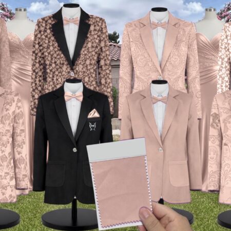 Dusty Pink Chiffon Suit and Tuxedo – Exact Color Match for Stacees Bridesmaid Dresses