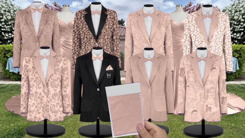 Dusty Pink Chiffon Suit and Tuxedo – Exact Color Match for Stacees Bridesmaid Dresses