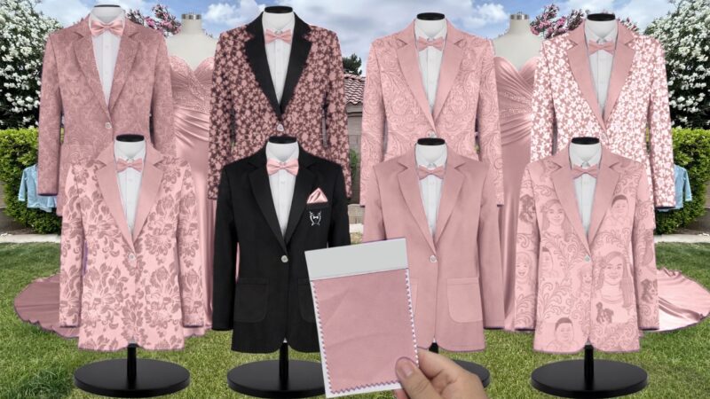 Dusty Rose Charmeuse Suit and Tuxedo – Exact Color Match for Stacees Bridesmaid Dresses