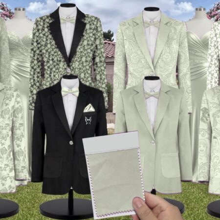 Dusty Sage Charmeuse Suit and Tuxedo – Exact Color Match for Stacees Bridesmaid Dresses
