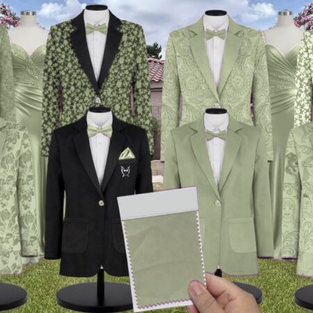 Dusty Sage Chiffon Suit and Tuxedo – Exact Color Match for Stacees Bridesmaid Dresses