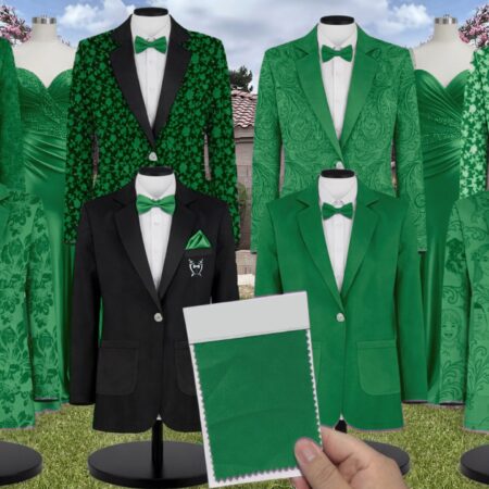 Emerald Charmeuse Suit and Tuxedo – Exact Color Match for Stacees Bridesmaid Dresses