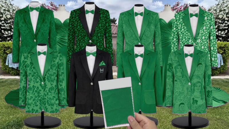Emerald Charmeuse Suit and Tuxedo – Exact Color Match for Stacees Bridesmaid Dresses