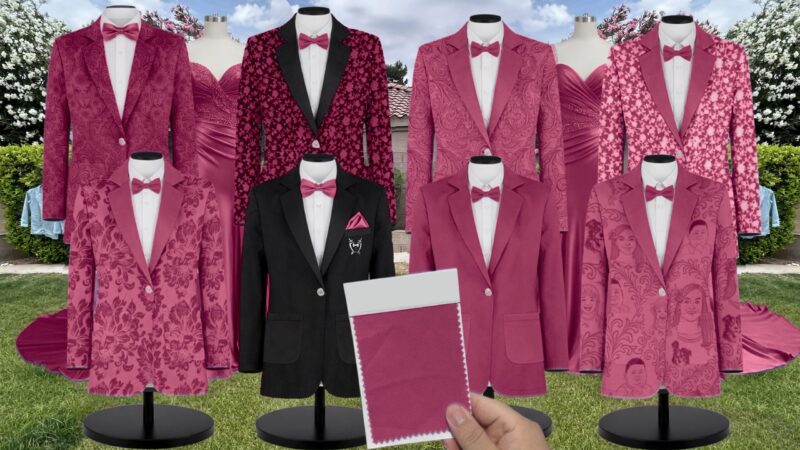 Fuchsia Chiffon Suit and Tuxedo – Exact Color Match for Stacees Bridesmaid Dresses