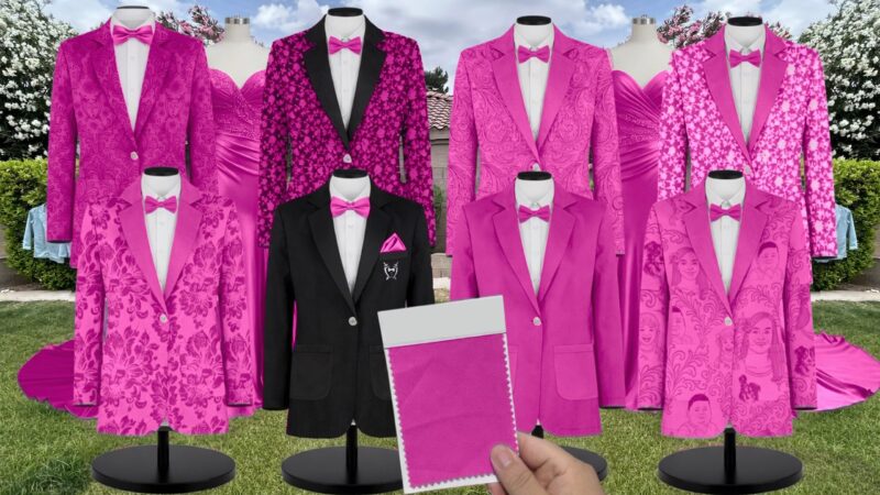 Fuchsia Chiffon Fabric Suit and Tuxedo – Exact Color Match for Stacees Bridesmaid Dresses