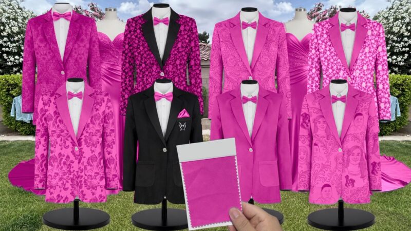 Fuchsia Satin Suit and Tuxedo – Exact Color Match for Stacees Bridesmaid Dresses