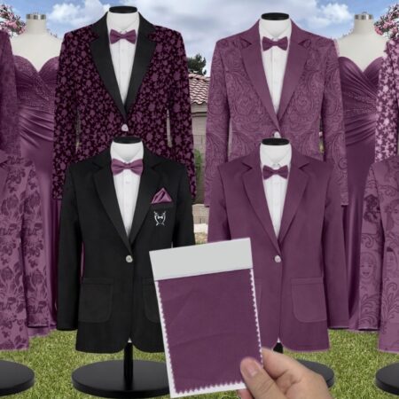Grape Chiffon Suit and Tuxedo – Exact Color Match for Stacees Bridesmaid Dresses