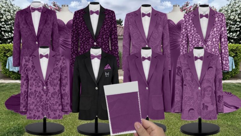 Grape Chiffon Fabric Suit and Tuxedo – Exact Color Match for Stacees Bridesmaid Dresses