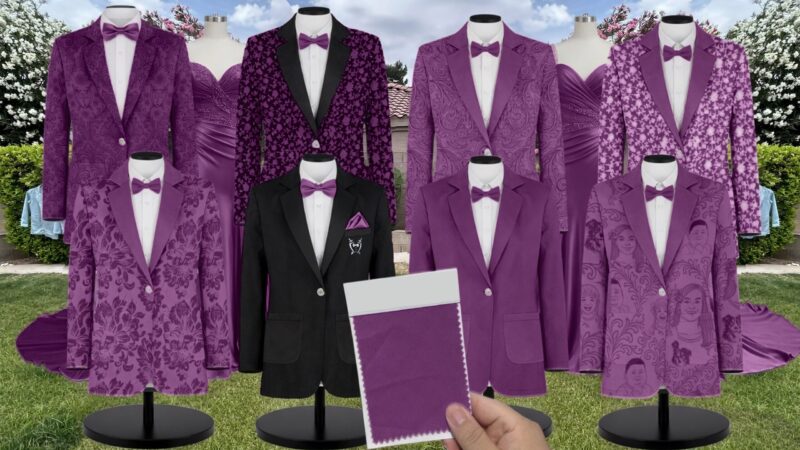 Grape Satin Suit and Tuxedo – Exact Color Match for Stacees Bridesmaid Dresses