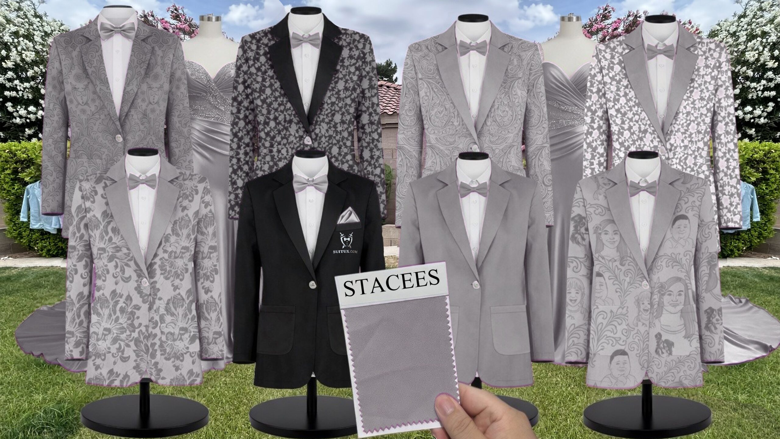 Gray Chiffon Fabric Suit and Tuxedo – Exact Color Match for Stacees Bridesmaid Dresses