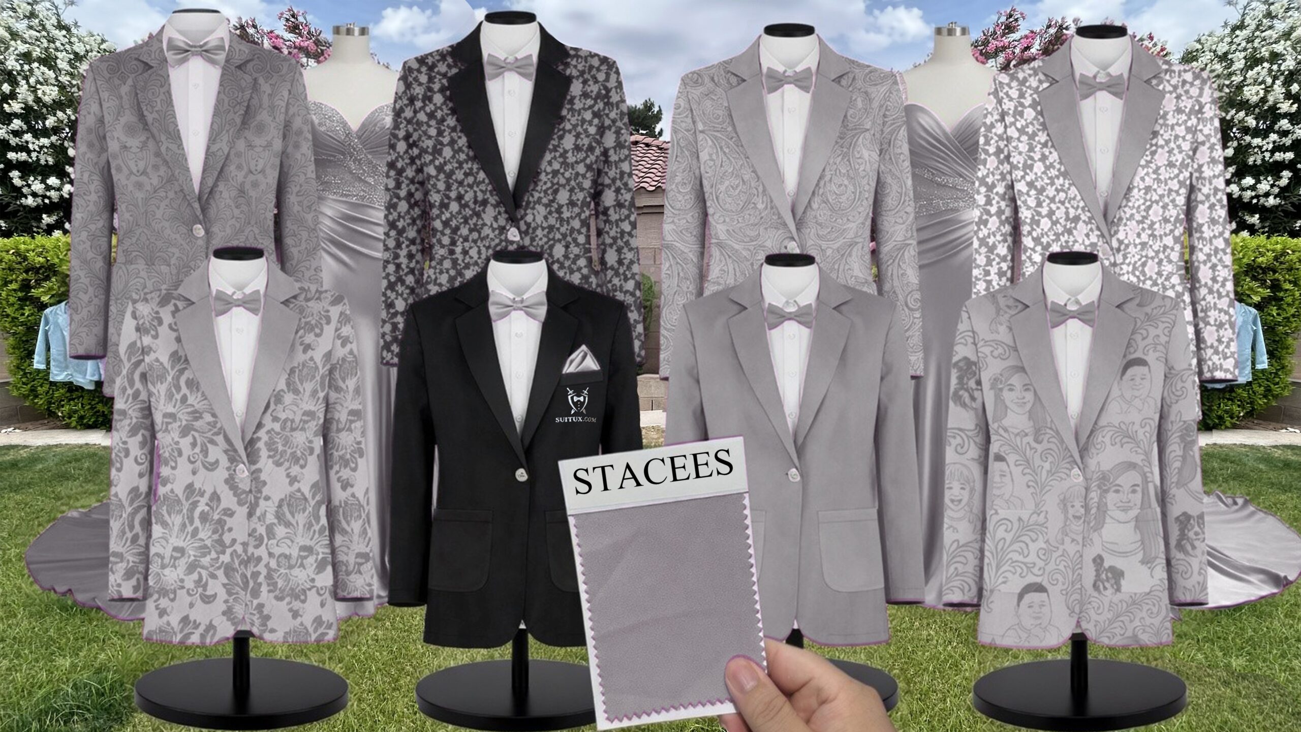Gray Satin Suit and Tuxedo – Exact Color Match for Stacees Bridesmaid Dresses