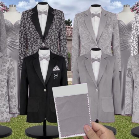 Gray Stretch Crepe Suit and Tuxedo – Exact Color Match for Stacees Bridesmaid Dresses
