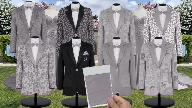 Gray Stretch Crepe Suit and Tuxedo – Exact Color Match for Stacees Bridesmaid Dresses