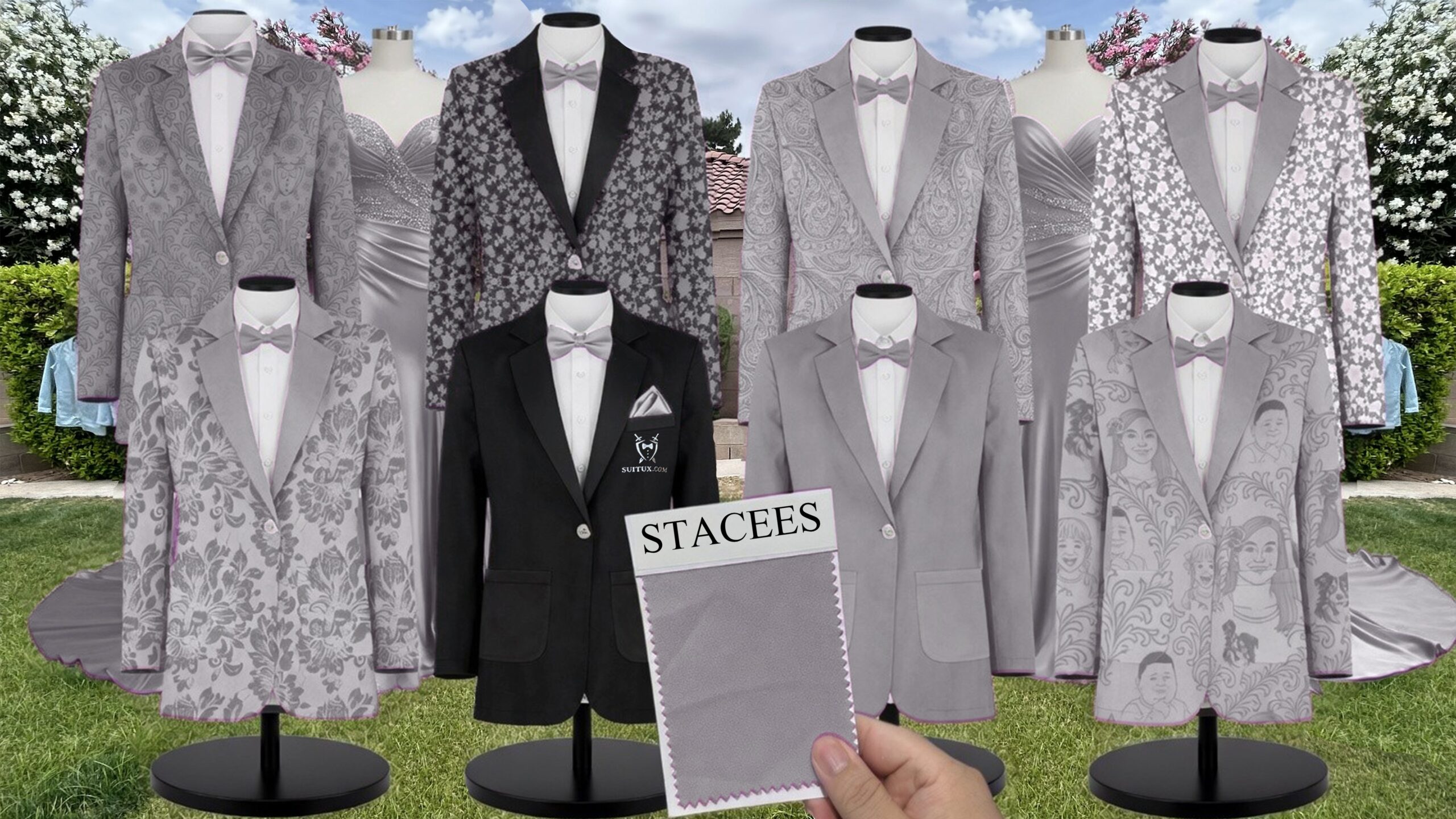 Gray Tulle Suit and Tuxedo – Exact Color Match for Stacees Bridesmaid Dresses