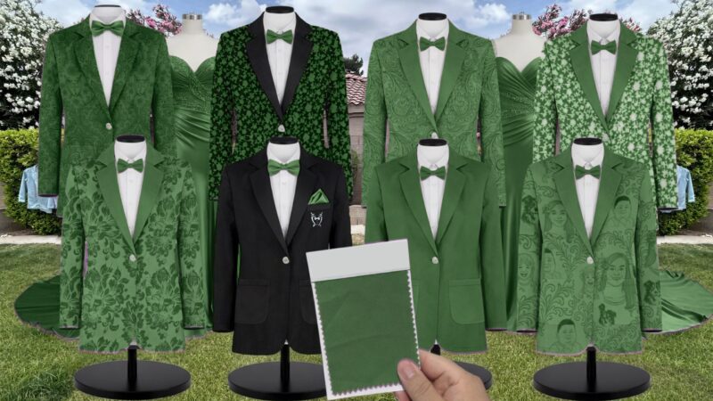 Hunter Green Chiffon Fabric Suit and Tuxedo – Exact Color Match for Stacees Bridesmaid Dresses
