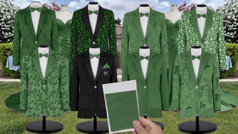 Hunter Green Satin Suit and Tuxedo – Exact Color Match for Stacees Bridesmaid Dresses