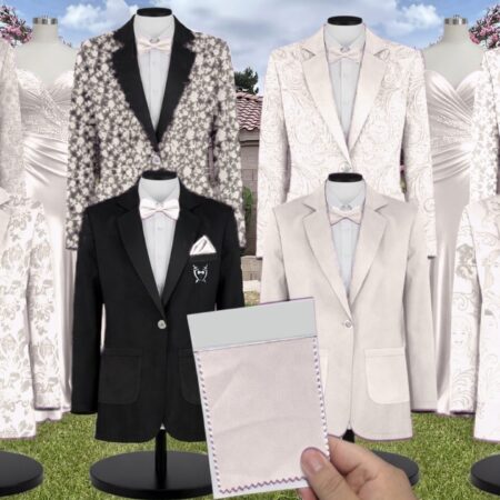 Ivory Satin Suit and Tuxedo – Exact Color Match for Stacees Bridesmaid Dresses